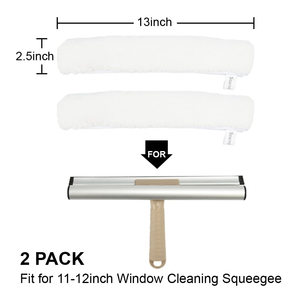 Funda para limpiaparabrisas de 13 pulgadas, repuesto de funda de microfibra para limpiador de ventanas de 11 a 12 pulgadas, 2 paquetes, color blanco
