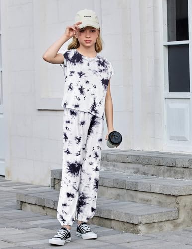 Image of Arshiner Girls Clothes 2 Piece Summer Outfits Drop Shoulder Top Pullover Sweatpants Jogger Set Sweatsuits Tracksuits 6-14Y