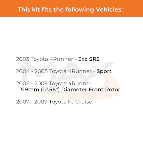 Image of Max Advanced Brakes Front & Rear Brake Kit Compatible With 2003-2005 2006 2007 2008 2009 Toyota 4Runner FJ Cruiser Replacement Premium OE Disc Brake Rotors and Ceramic Brake Pads