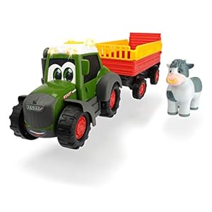 Dickie Toys ABC Fendt Animal Trailer, Traktor für Kinder ab 1 Jahr, Trecker mit Tieranhänger, Bauernhof Spielzeug, Licht & Sound, 30 cm, Grün/Rot