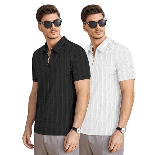 Image of MiraMichi Men's Polycotton Short Sleeve Casual Polo Collar T-Shirt - Lightweight Breathable Classic Polo for Everyday Comfort & Style