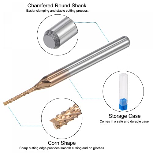 Image of uxcell End Mill CNC Router Bits, 1 /8 inch 3.175mm Shank 1mm x 7mm Titanium Coated Tungsten Carbide Engraving Milling Cutter for PCB Plastic Fiber Wood 2pcs