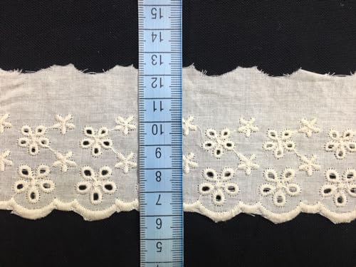 Image of PCJS Cotton Soft Premium Embroidered Schiffli Lace - Single Side Scallop, Applique, Sewing Supplies, White, Dyeable - 10 MTR