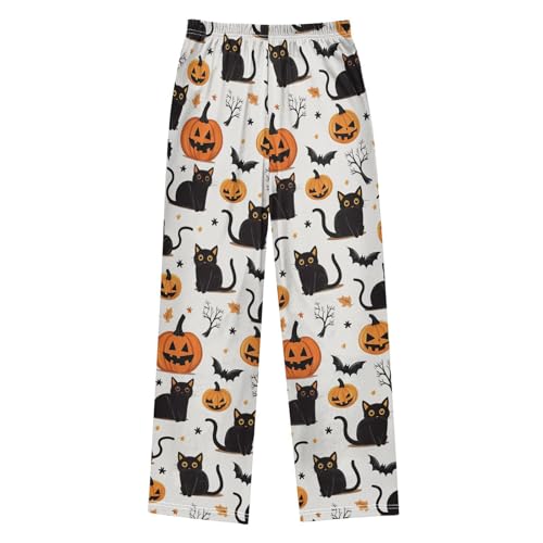 Halloween Pajama Pants Black Cats Pumpkin Bats Long Sleep Pants Lounge Bottoms2