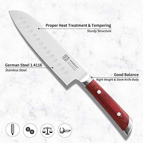 KEEMAKE Santoku Knife-7" Japanese Chef Knife-German High Carbon Stainless Steel-Ergonomic Pakkawood Handle-Multi Purpose-Cutlery for Meat & Veggie - Thumbnail 2