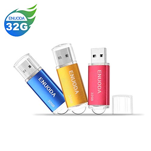 3 Piezas 32GB USB 2.0 ENUODA Pendrive Pivote Memorias Giratoria Plegable Diseño de Cierre (3 Colores Mezclados: Azul Dorado Rojo)