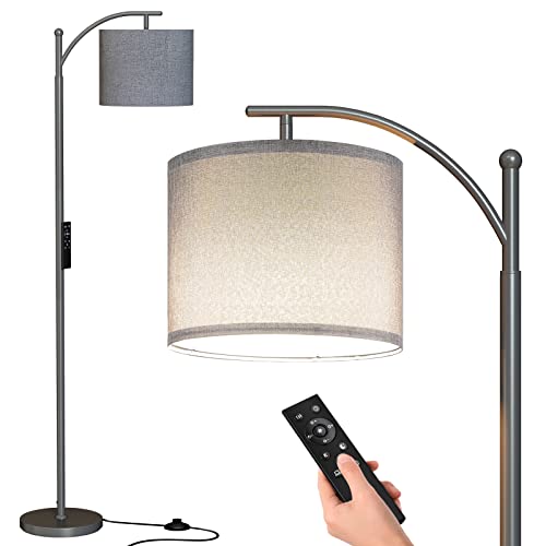 Sunmory Dimmable Floor Lamp With Remote Control，Lamp For Living Room Stepless Color Temperature And Brightness, Standing Lamp For Bedroom And Office With 1H Timer，Gray Floor Lamp With Linen Shade #TOP6