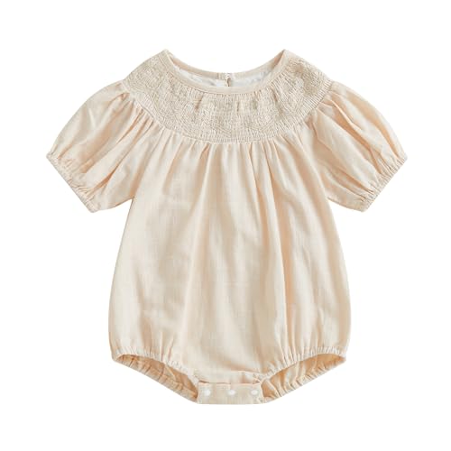 Baby Girl Smocked Bubble Romper Summer Embroidery Puff Sleeve Bodysuit Cotton Infant Clothes - Main Image