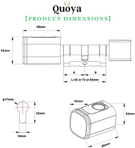 QUOYA Smart Door Lock, Biometric Fingerprint Cylinder Lock, Adjustable Euro Lock (65mm, 75mm, 85mm), 4 Way Open: Fingerprint, Key, Card, App