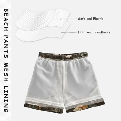 Boys Quick Dry Swim Trunks with Pockets Sloths Retro Floral Beach Shorts for Kids, Toddler Swimsuit Boy4