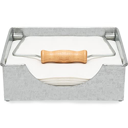 Farmhouse Napkin Holder by Saratoga Home - 30% Heavier Solid Steel With Wood Accent and Padded Feet, Holds 40+ Napkins