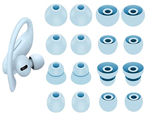 Image of 8 Pairs Powerbeats Pro Ear Tips Buds, 4 Size Replacement Soft Flexible Fit in Case Noise Reduce Silicone Rubber Gel Eartips Wing Skin Accessories Compatible with Beats Flex /BeatsX - Glacier Blue