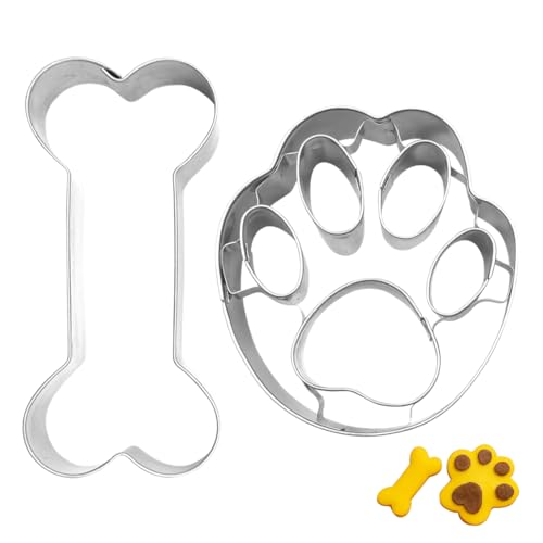 OUDQFCJ Set di Stampini per Biscotti a Impronta Zampa Cane e Osso Cane per Biscotti Cane, Biscotti e Biscotti da Forno, Forme in Acciaio Inox per Cani