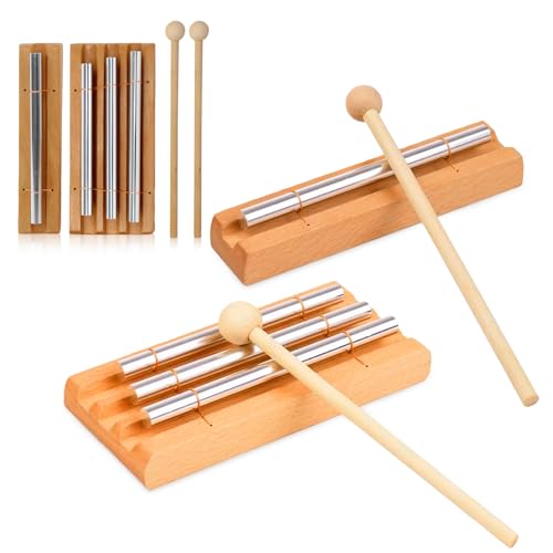 Behogan 2er-Set Energy Chime: Chime Klangstab Energy Glockenspiel Percussion Instrumente Mit Holzschlägel für Musikunterricht und Meditation naturfarben Einzeltöne und Dreiklängtöne