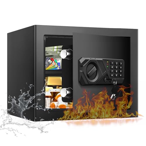 1.2 Cub Small Fireproof Safes for Home, Digital Home Safe Fireproof Waterproof with Programmable Keypad, Spare Keys and Removable Shelf, Fire Safe Box for Document Money Valuables