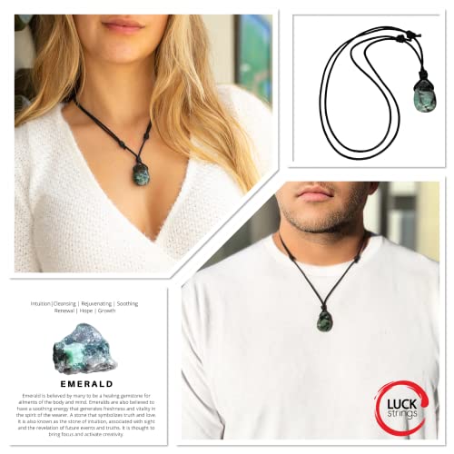 Luck Strings Unisex Natural Emerald Pendant Necklace - Metal-Free Green Stone Jewelry For Men And Women #TOP1