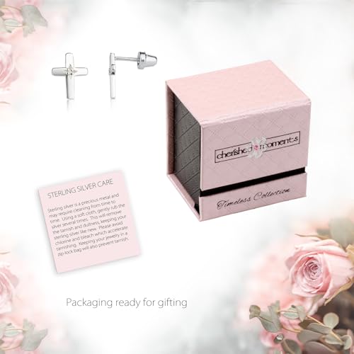 Cherished Moments Sterling Silver First Communion, Baptism or Christening Cross Earrings with Diamond Accent (Screw Backs)4