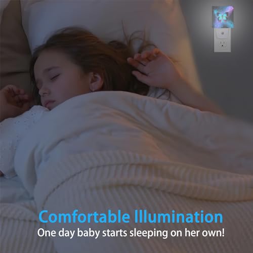 Image of Night Lights Plug into Wall Colorful Blue Butterfly Night Lights Dusk to Dawn Sensor Led Lamp for Women Men,Led Lights for Stairway /Hallway /Bedroom,0.5W