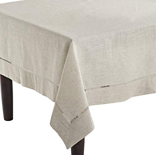 Fennco Styles Handmade Hemstitch Design Natural Tablecloth. One Piece (65"x180" Rectangular)