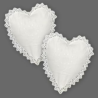 MODERN HEIRLOOM Embroidered and LACE 2-PC Pillow Decorative Pillow Set, 12 inches, Dear Hearts White 12" 2 Count