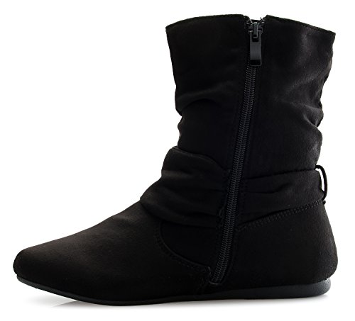 Olivia K Womens Low Heel Slouch Suede Slip On Casual Ankle Boots with Ring Buckle and Side Zipper4