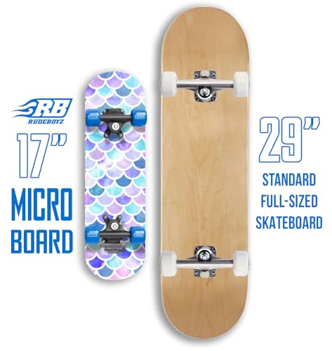Image of Rude Boyz 17 inch Micro Complete Skateboard | Maple Wood | ABEC 7 Bearings | Double Kick Concave Deck | Kids Skateboard, Ideal Toddler Cruiser Ages 2-5