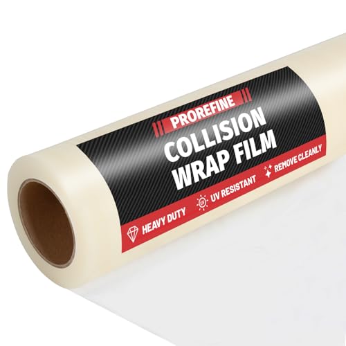 Crash Wrap Film 36-inch x 240-foot Roll 1 Pack Clear Plastic Protector Self-Adhesive Plastic for Auto Collision Weather Dust Protection Broken Windows Windshields