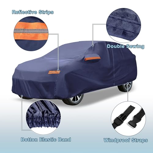 Image of Navy Blue Heavy Duty Waterproof Car Cover for SUV 173 inch-179 inch - All-Weather UV Protected Outdoor Full Exterior Cover with Sun /Snow /Rain Resistance