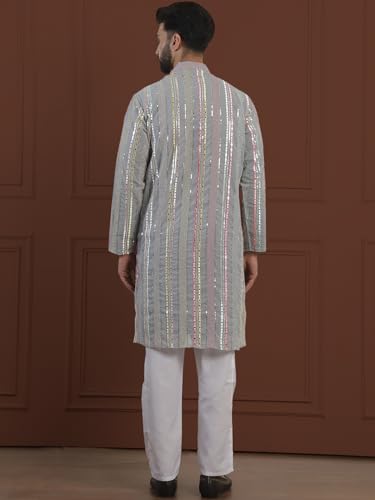 Sojanya Luxe (Since 1958) Men'S Georgette Sequinned Mirror Embroidered Kurta With Pyjama4