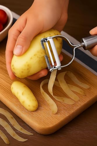 Image of 2 in 1 Stainless Steel Julienne Vegetable Peeler Multi-Functional Fruit & Veggie Shredder Slicer and Grater for Potatoes, Carrots, Cucumbers 3.5 inch Biscuit Cutte (Medium)