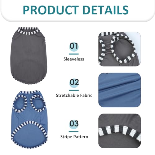 Katzinst 2er Pack Hundeshirt für Großer Hunde, Sonnenschutz, Elastisches und Atmungsaktives Ärmellose Hundeshirts für Heißes Wetter, Sommer Shirt für Golden Retriever,Gehen, Laufen(Grau, Blau 3XL)