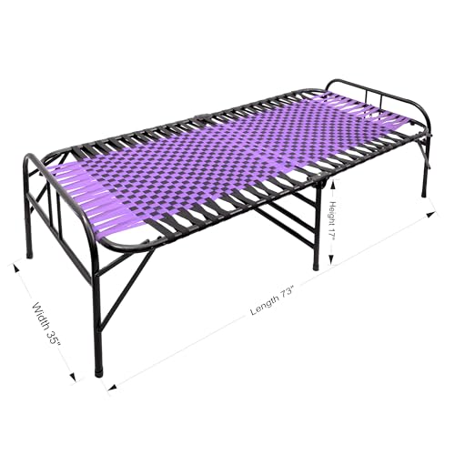 Image of Casa Copenhagen, Portable Single Folding Bed Heavy Duty Metal Cot Khat for Sleeping Bed Space Saving Design Sturdy Synthetic Niwar feet - Purple & Black