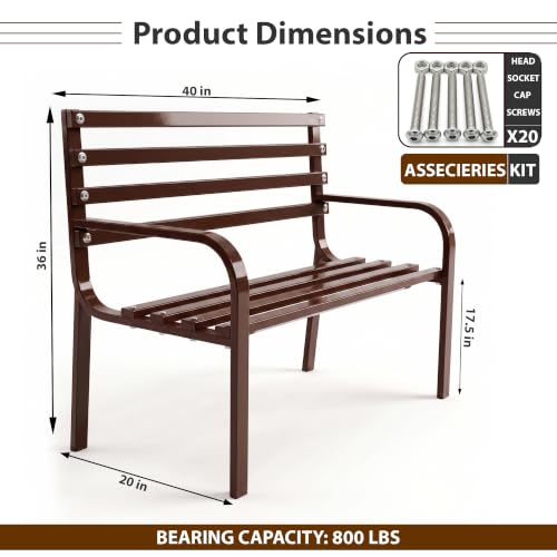 Image of BRISHI 2 Seater Metal Garden Bench for Indoor & Outdoor Park /Patio /Living Room /Terrace /Balcony (Brown)