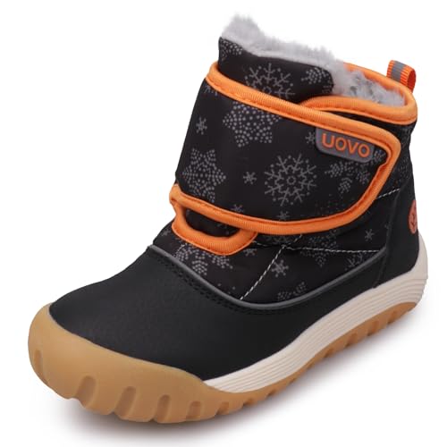 UOVO Kids Boys Winter Snow Boots Ankle Fleece Fur Lined Slip Resistant Outdoor Warm Shoes（12 Little Kids, Black Orange） - Main Image