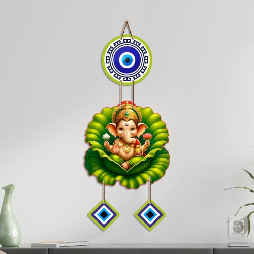 Image of Artvibes Bal Ganesh on Lotus Leaf Evil Eye Wall Hanging for Home Decor | Nazar Protection Hanging for Entrance Living Room Temple Office | Vastu Blessings Positive Energy Decorative Gift (WH 8569N)