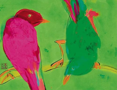 Tableau Walasse Ting Oiseau Rouge Vert Toile Épaisse Haute Définition