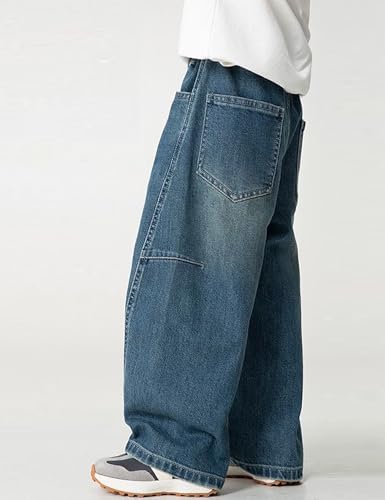 Boys' Jeans Baggy Straight Leg Elastic Waist Loose Denim Pants Boys Pull On Jeans with Pockets 6-14 Years3