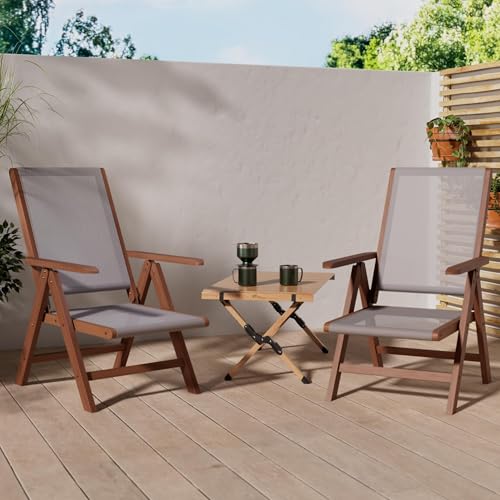 ガーデンマスター(Gardenmaster) 折りたたみガーデンチェア 幅62×奥行65×高さ105cm フォールディングチェア 木製 リクライニング7段階 メッシュ仕様 お庭 ベランダ テラス バルコニー MFC-259D グレー 2枚目