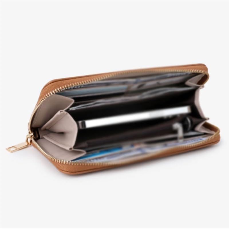 Zipper Women's Long Wallet Women's Patterned Coin Purse(Beige)4