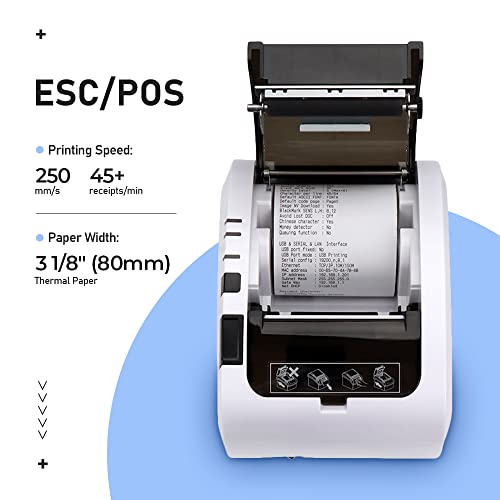 Image of MUNBYN POS Printer, 80mm Thermal Receipt Printer, Kitchen Printer with Auto Cutter Wall Mount, ESC /POS Works with Windows Mac Chromebook Linux Cash Drawer, USB /Ethernet (ITPP047 Upgrade Version)