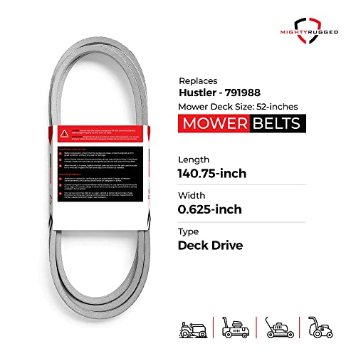 Image of MightyRugged 791988 Hustler Raptor 52 inch Deck Belt Replacement - Durable Aramid Cord - 140-3 /4 inch x 5 /8 inch - Fits on Z300 931881, 931899, 933077, 934414, 934794, 934802