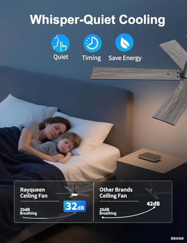 Image of Rayqueen 52 Inch Black Ceiling Fans with Lights and Remote,Includes Downrod