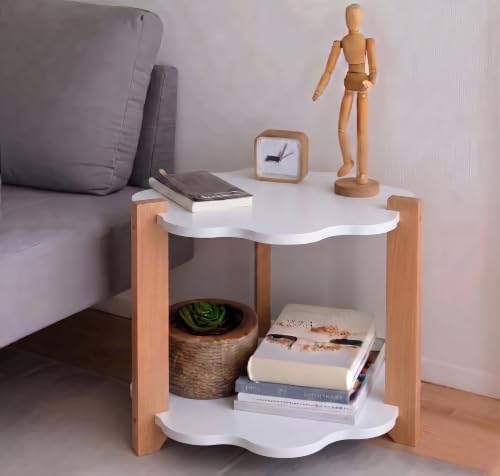Image of Modern Flower Side Table, Home Decor for Living Room, Bed Side Tables for Bed Room, stools for Home, Furniture for Home, 2-Tier Beige Shelves