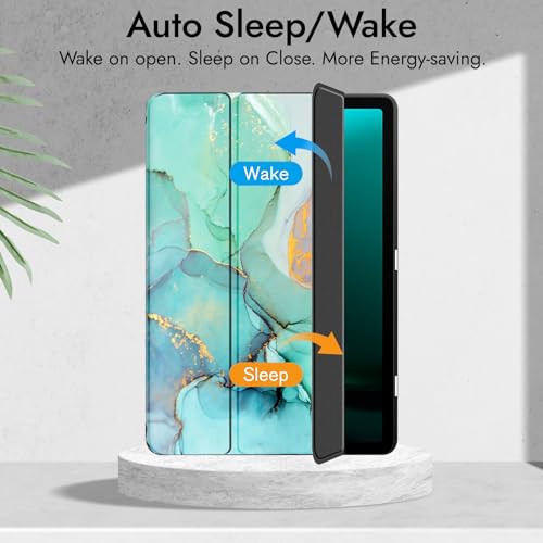 Image of Robustrion Cover for Samsung Galaxy Tab S9 FE+ / Tab S10 Plus /Tab S9 Plus 12.4 inch Cover Case with [S Pen Holder] for Samsung Tab S9 FE Plus /S9+ / S10+ Tablet Cover [Auto Sleep /Wake] - Marble Green