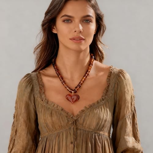 Amber Acrylic Chunky Heart Penadnt Necklace for Women Exaggerated Statement Puff Heart Choker Necklace2