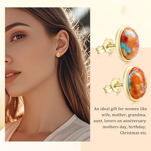 AIBAO Real Turquoise/Lapis Lazuli/Malachite Stud Earrings for Women Western Boho Jewelry Hypoallergenic 925 Sterling Silver Earrings Studs3