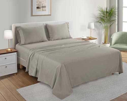 300 Thread Count 100% Organic Cotton Twin Sheets Set for Twin Mattress, 15" Deep Pocket Sheets, No Pilling & Shrinkage, Machine Washable Fade Resistant Luxury Hotel Bedding – Silver