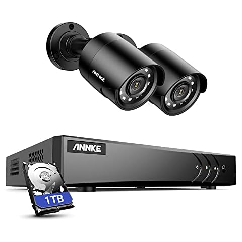 ANNKE E200 5MP CCTV Camera System, 4 Channel 2K Surveillance DVR with 2x 1080p Outdoor Bullet Cameras and 1TB Hard Drive, Guard Your Home & Business 24/7 Cover