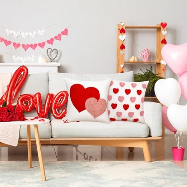 2 Pcs Valentine¡®s Day Throw Pillow Covers 18 x 18 Inch Embroidery Cushion Covers Love Heart Pillow Cases for Sofa Bed Home Indoor Outdoor Decor Valentine Gift Couple Presents