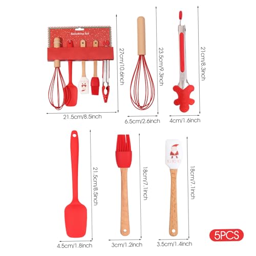 Miniatura 3 de Juego De 5 Piezas De Suministros Para Hornear Navideños, Espátula Navideña Temática De Grado Alimenticio Con Cepillo Para Batir Y Pinzas, Lindo Juego De Herramientas Para Hornear Para Cocinar, Saltea